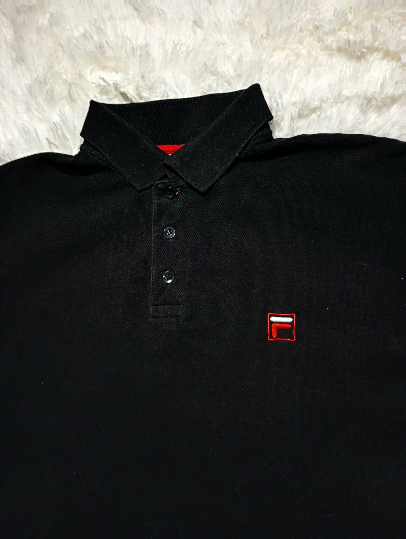 Y2K FILA Camiseta Polo Preta | Roupa Esportiva Retro Vintage Tamanho G – photo 3